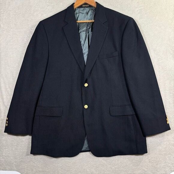 VTG Mens 44R Stafford Blazer Worsted Wool Blend Navy Gold 2-Button‎ Tall Preppy - Picture 1 of 12